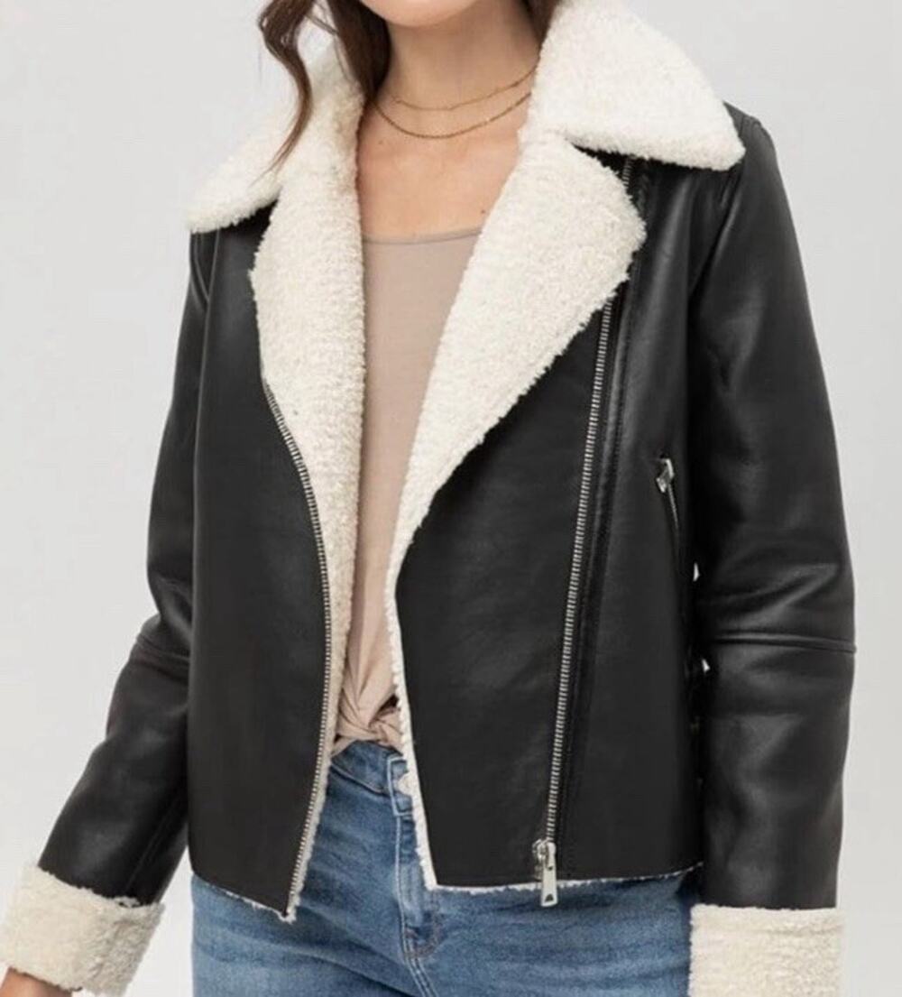 Blank NYC Women Faux Fur Coat Jacket Sherpa Black Size XL